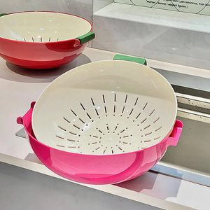 Cesta Escurridora de Verduras de Doble Capa, Utensilios de Cocina para Fregadero, Escurridor Giratorio de Plástico, Recipiente Escurridor en Verde, Azul y Rosa - Product Image 5