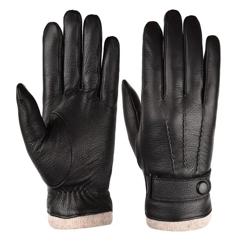 wholesale made high quality deer skin pattern winter men's leather gloves