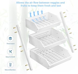 Elegante Cesta de Frutas Multifuncional Ecológica de Bambú, Organizador de 3 Niveles, Color Personalizado, Forma Rectangular, Grande - Product Image 3