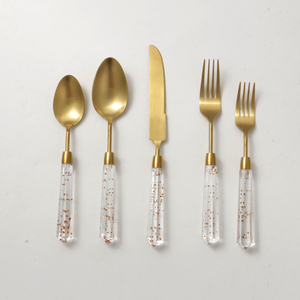 Besta thiết lập dao kéo DDP thép không gỉ vàng Flatware <span class=keywords><strong>Set</strong></span> với Acrylic xử lý - Product Image 2