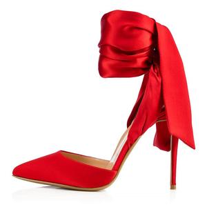 Women Pointed Toe Elegant Stilettos Ladies <b>Red</b> Satin Party High <b>Heels</b> Pumps - Product Image 3