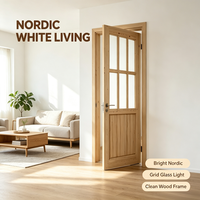Porte intérieure en bois de pin massif non fini avec porte en verre, surface lisse, pour usage résidentiel
