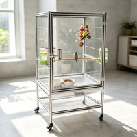 Cage à perroquets en profilé aluminium de style moderne avec enclos en acrylique transparent et cadre haut de gamme pour l'exposition et l'élevage quotidien des perroquets
