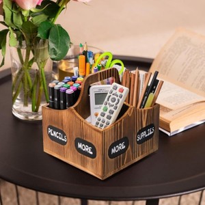 Wooden Desktop Pen Holder Storage Box With Compartments For Pens Pencils Supplies <b>Rotatable</b> Office <b>Desk</b> Organizer - Product Image 4