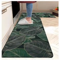 Ensemble de tapis de cuisine anti-fatigue à motif de feuilles vertes, tapis de sol confortables et imperméables