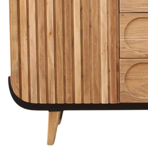 Armoire de rangement de salle à manger artisanale de luxe en bois massif de qualité supérieure avec des sculptures florales décoratives - Product Image 5