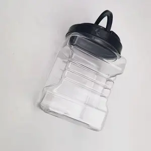 Tarros de plástico vacíos con tapa, contenedor de boca ancha de grado alimenticio cuadrado con asas de agarre fácil, 1L