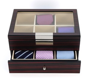Di Vendita caldo 2 Strati di caso di Immagazzinaggio Cravatta Visualizzazione Della Cassa di Legno Cravatta Scatola con Cassetto - Product Image 5