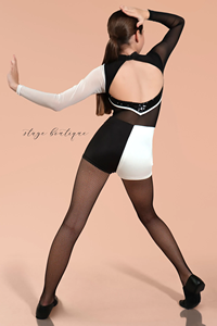 现代芭蕾服装绿色蓝色网眼织物拼接长袖爵士/踢踏舞穿氨纶尼龙 - Product Image 2