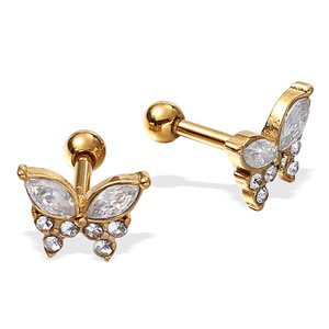 Boucles d'oreilles papillon en cristal doré, design insecte, serti griffe, bijoux de mode pour soirée EH950 - Product Image 5