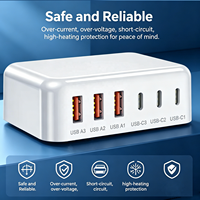 HNT ODM/OEM 100W GaN Pengisi Daya Cepat PD & QC 3A+3C Port Adaptor Universal untuk iPhone dengan Colokan US EU UK JP Tahan Api