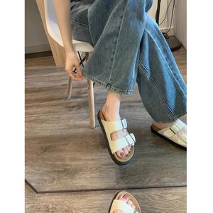 Sandales ouvertes multifonctionnelles à semelle épaisse en cuir véritable pour femme, style plage américain, avec amorti et semelle extérieure en caoutchouc - Product Image 2