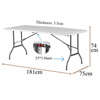 Table en plastique HDPE bon marché de 6 pieds 180cm pliée en deux pour les repas intérieurs et extérieurs