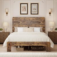 Lit Queen Size, lit plateforme en bois avec tête de lit de 50 po de hauteur, marron