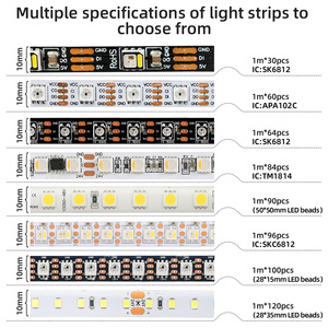Bande <span class=keywords><strong>LED</strong></span> en gros OEM ODM 10mm PCB 30 60 <span class=keywords><strong>LED</strong></span> SMD5050 DC12V DC24V IP20 IP65 IP67 Rouge Jaune Bleu Vert Blanc RGB - Product Image 5