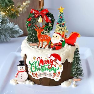 Lot de 8 décorations de gâteau Joyeux Noël et Bonne Année : Père Noël, Traîneau, Renne, Bonhomme de neige, Couronne, Sapin – Fournitures de fête pour les fêtes de fin d'année - Product Image 5
