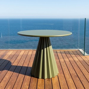 Mesa Redonda Moderna para Exteriores, de Aluminio Verde, Diseño Contemporáneo, Resistente a la Intemperie, Muebles de Jardín - Product Image 2