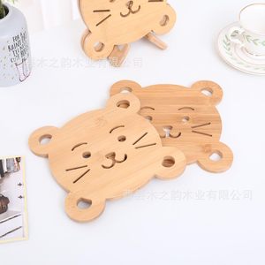 Bamboo <b>Bear</b> Coaster Set Animal Shape Heat Insulating Desktop Mat <b>Cute</b> Ornament Promotion - Product Image 2