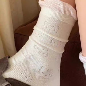 Women Slouch <b>Socks</b> Breathable Mid-Calf Anime Cartoon Pattern Polyester Fiber Sweat Absorbing Pink Blue Gray <b>Black</b> Edge - Product Image 4