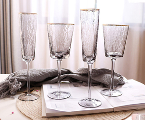 Gobelet en verre à champagne doré européen Marteau <span class=keywords><strong>rose</strong></span> et <span class=keywords><strong>gris</strong></span> avec <span class=keywords><strong>vin</strong></span> rouge Design moderne Couleur <span class=keywords><strong>rose</strong></span> Coupe à bord doré - Product Image 4