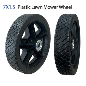 7x1.5'' Push Lawn Mower <b>Wheels</b>, 7 Inch <b>Plastic</b> <b>Wheel</b> and Tire for Lawnmower Garden Trolley Wagon Cart - Product Image 1