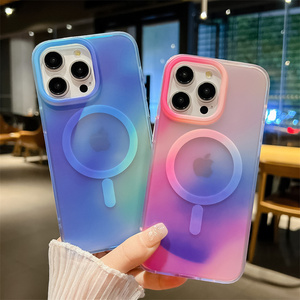 Coque de téléphone magnétique givrée arc-en-ciel colorée pour iPhone 17 16 15 14 Pro Max, finition mate IMD laser, transparente et antichoc - Product Image 4