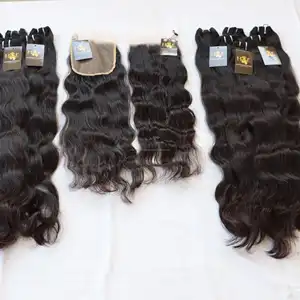 Mèches brésiliennes à cuticules alignées, tissage en lot de cheveux humains indiens avec fermeture en dentelle Hd, cheveux bruts vierges, chignon, vente en gros