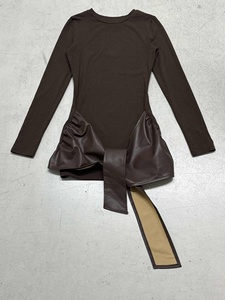 Fashion Casual Solid Color Dress - Long Sleeve Bodycon with Leather Panels Lace-Up Detail Mature Sexy Pullover <b>Mini</b> Dress - Product Image 6