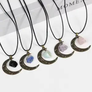 Reiki Healing Irregular Gemstone Natural Rainbow Crystal Dipped Rock Rough Raw Amethyst Druzy Stone Pendants Necklace