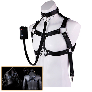 Correas de sujeción corporal con pulso eléctrico, ajustables, de cuero, con dispositivo de descarga eléctrica, lencería de bondage para juegos de dolor en pareja. - Product Image 1