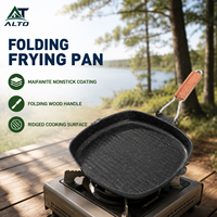 Poêle à frire pliable de 20 cm, antiadhésive, carrée, pour grillades, portable, pour camping, poêle à œufs, revêtement en pierre Maifan, pour extérieur