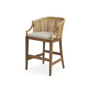 Sgabello da Bancone in Rattan Fatto a Mano, 25 H, Elegante Arredamento per Soggiorno, Design Moderno con Rivestimento in Tessuto per Uso Domestico - Product Image 1