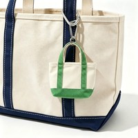 Tas Tote Kanvas Katun Mini Logo Kustom Warna Kontras Dompet Koin Kecil dengan Resleting Gantungan Kunci Tas Liontin