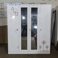 Lemari Pakaian Logam Cetak Langsung dari Pabrik, 4 Pintu Ayun, Kabinet Baju Baja dengan Kunci untuk Rumah/Kamar Tidur