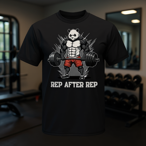 Camiseta de entrenamiento Anime Panda Gym Rep After Rep Design negra - Product Image 3