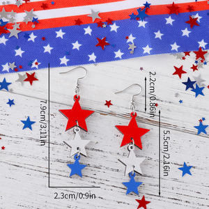 Boucles d'oreilles en bois rouge blanc et bleu étoiles épissage trois glands pendentif boucles d'oreilles pour femmes Uionen 1217 - Product Image 4