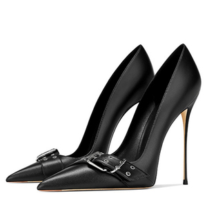 Zapatos de tacón alto delgados con hebilla frontal, talla grande 47, para mujer, con punta fina, estilo stiletto, básicos, para pies anchos, para noche. - Product Image 3