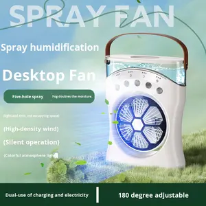 Ventilateur de bureau portable rechargeable USB, mini <span class=keywords><strong>climatiseur</strong></span> de bureau avec poignée et lumière - Product Image 2