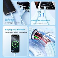 Cable de Carga Superrápida Tres en Uno de 100W con Revestimiento Tejido, Compatible con Teléfonos IOS y Android, Cargador Universal para Auto Tipo-C USB 2.0