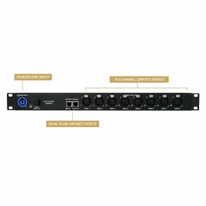 Nodo ART NET a DMX512 de 8 Puertos, 4096 Canales, Aislamiento Óptico 2000V, NEUTRIK XLR, Montaje en Rack 1U, 2 RJ45, Compatible con Cadena Daisy, MA MagicQ - Product Image 1