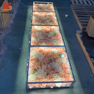 Scène de décoration de panneau de fleur artificielle en verre clair brillant de mariage carré lisse avec conception de miroir - Product Image 6