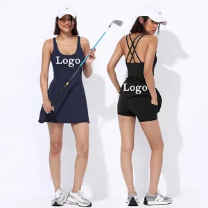 カスタムロゴテニススカートとパッド付きドレステニスフェメニノゴルフレディース2ピースセットプラスサイズテニスウェア衣装テニスドレス