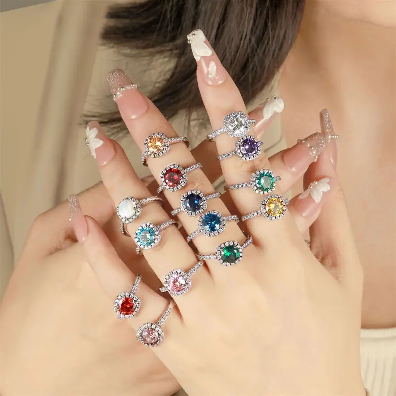 สินค้าใหม่เพชรหมั้นแหวนไพลินคริสตัล 925 เงินเพทายทับทิมเครื่องประดับงานแต่งงานแหวนผู้หญิงเพชรอัญมณี