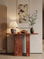 Table console en travertin naturel personnalisable, faite à la main, forme organique, table console en pierre beige pour hôtel