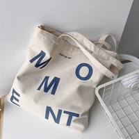 Sac fourre-tout en toile écologique et recyclable avec logo personnalisé, motif lettres, longues poignées, fermeture éclair, sac de shopping moderne promotionnel