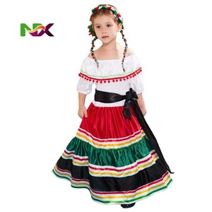 Impresionante Traje de Bailarina Folclórica Mexicana Tradicional de Jalisco para Niñas, Vestido Mexicano de Encaje para Niñas - Product Image 2