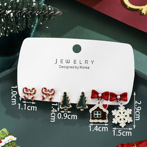 Cross-border new Christmas wind earrings European and American wind Christmas <b>tree</b> bow snowhouse snowflake personality earrings - Product Image 2