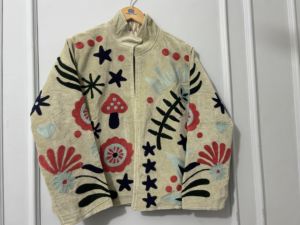 Blouson Bomber en Velours Tricoté Fait Main pour Femme, Broderie Artistique au Dos, Motif Œil, Style Ethnique Bohème, Respirant, Vêtement d'Hiver - Product Image 2