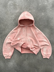 เสื้อฮู้ดซิปสีชมพู ผ้าฟลีซ แขนยาว ลายมัดย้อม ดีไซน์เรียบง่าย สไตล์ลำลองสำหรับผู้ชาย เหมาะสำหรับฤดูใบไม้ร่วง - Product Image 1