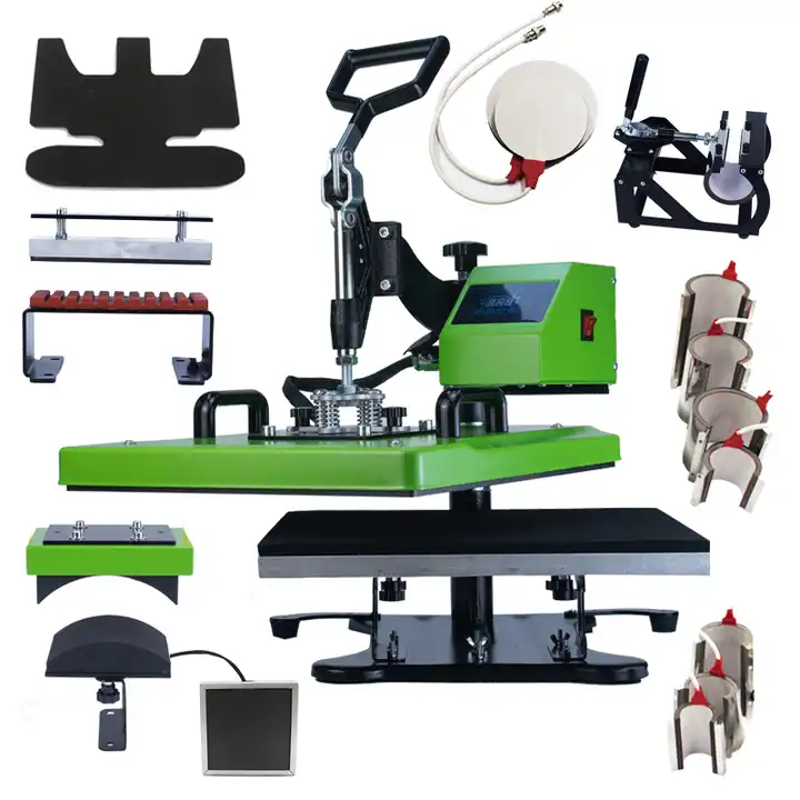 Multi-função All-in-one Heat Press Machine Set 15 em 1 combinação de máquina de transferência térmica Set para T shirt/Caps/Shoes/Canecas/Placa